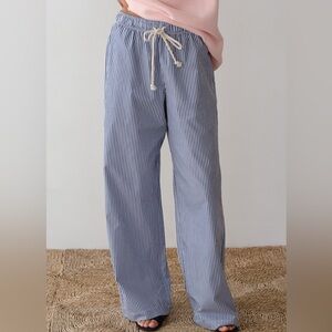 NWT Donni Cotton Pop Pant‎ Navy Stripe XS Poplin Straight Leg Made In USA